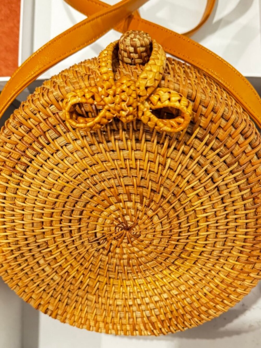 Round Rattan Crossbody Bag
